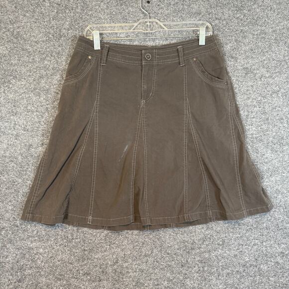 Kuhl Skirt Womens 8 Gray Canvas Utlity Flared Midi Pockets Outdoors Hiking - Picture 2 of 9